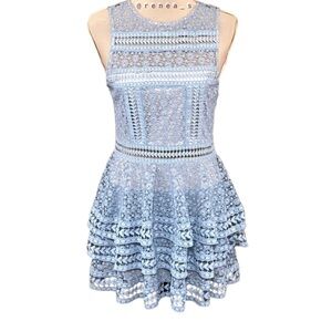 Express Y2K Pastel Blue Lace Fit & Flare Mini Dress Size 4 Wedding Guest Spring